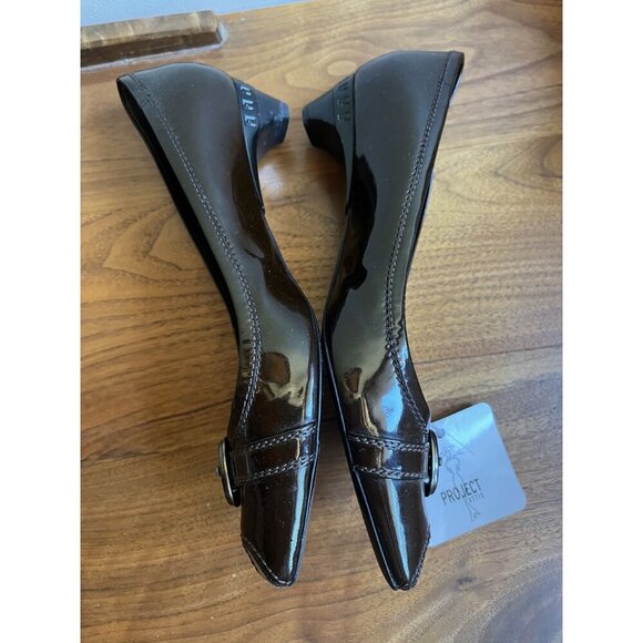 Fendi Brown Patent Leather Kitten Heel Ballet Toe Shoe Chunky Buckle Top Size 39 - Picture 5 of 9